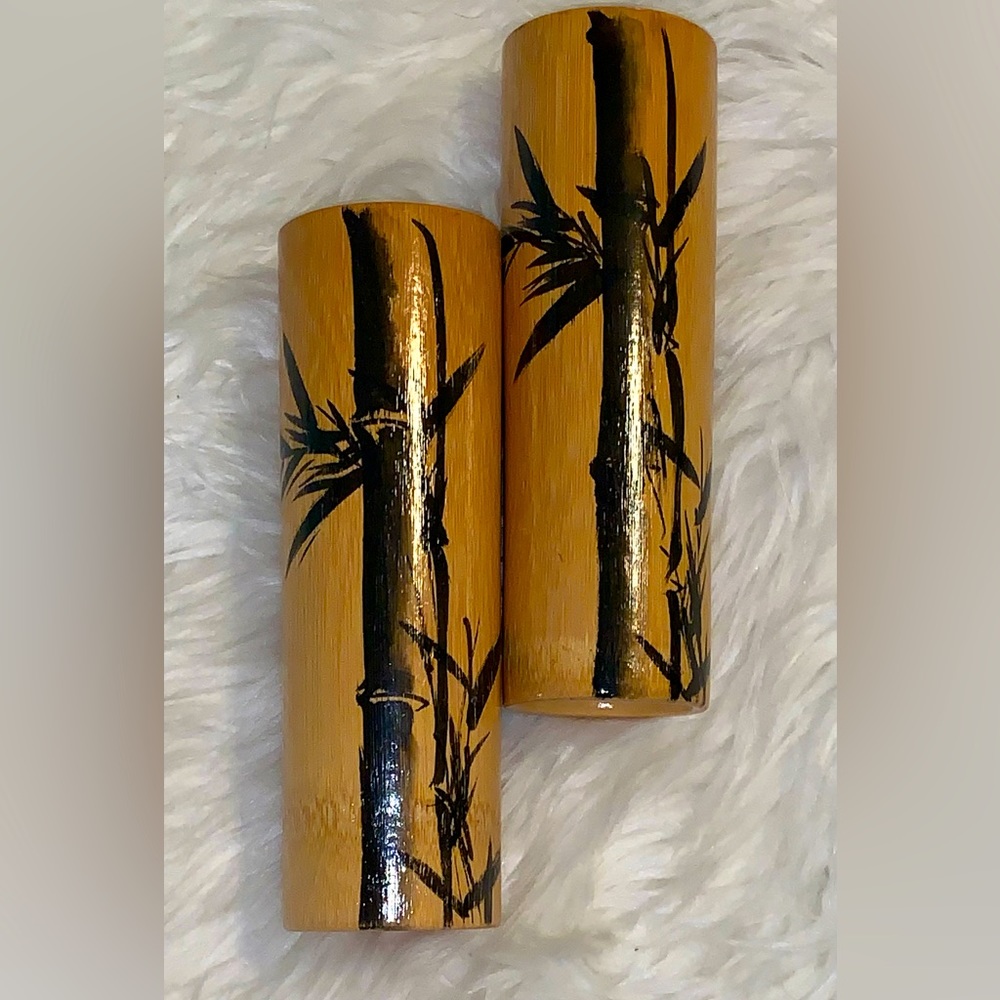 Bamboo Cane Vases Two Hand-painted Bamboo Canes Silhouette Japan Vintage